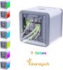 USB Personal Mini Air Cooler, Portable Air Conditioner w/ 3 Speeds, 7-Colors LED Light and Ice Water Tank
