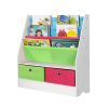 Children's Bookcase with Box, 3 Straps Children's Bookshelf, Wooden and Fabric Baby Bookshelf with Toy Storage Box Children's Colorful Storage Box