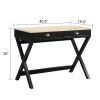 conifferism Simple Student Black Writing Desk with 2 Drawers, Modern Wood Computer Table Desk, Sturdy X-Shaped Leg for Home Office, Bedroom