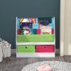 Children's Bookcase with Box, 3 Straps Children's Bookshelf, Wooden and Fabric Baby Bookshelf with Toy Storage Box Children's Colorful Storage Box