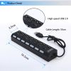 JDL-A7 HUB USB Hub 7 Port USB 2.0 Independent Switch Indicator High Speed Ultra Slim Splitter Hub with USB Cable for Desktop Notebook USB Mouse Scanne