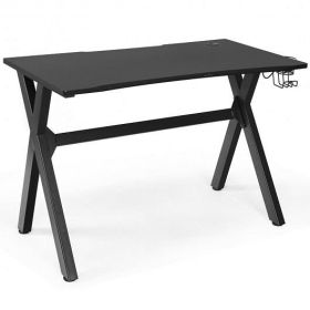 Ergonomic Gaming Desk with Mousepad and Cup Headphone Holder - Color: Black