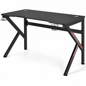 48 Inch K-shaped Gaming Desk with Cup Holder with Headphone Hook - Color: Black