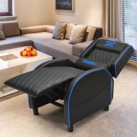 Massage Gaming Recliner Chair with Headrest and Adjustable Backrest for Home Theater (Color: Blue)