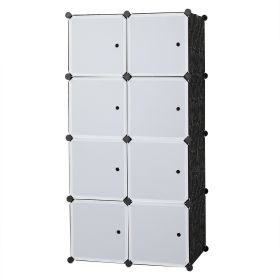 8 Cube Organizer Stackable Plastic Cube Storage Shelves Design Multifunctional Modular Closet Cabinet with Hanging Rod RT (Color: white/black)