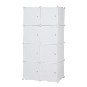 8 Cube Organizer Stackable Plastic Cube Storage Shelves Design Multifunctional Modular Closet Cabinet with Hanging Rod RT (Color: White)