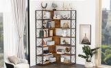 7-Tier Bookcase Home Office Bookshelf, L-Shaped Corner Bookcase with Metal Frame, Industrial Style Shelf with Open Storage, MDF Board