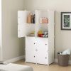 8 Cube Organizer Stackable Plastic Cube Storage Shelves Design Multifunctional Modular Closet Cabinet with Hanging Rod RT