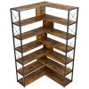 7-Tier Bookcase Home Office Bookshelf, L-Shaped Corner Bookcase with Metal Frame, Industrial Style Shelf with Open Storage, MDF Board