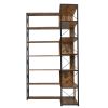 7-Tier Bookcase Home Office Bookshelf, L-Shaped Corner Bookcase with Metal Frame, Industrial Style Shelf with Open Storage, MDF Board